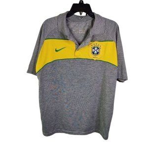 BRASIL CBF Men Gray Football Soccer Team Short Sleeve Golf Polo Shirt L Nike